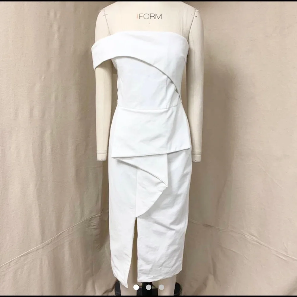 Stunning Lavish Alice Bardot Peplum Midi Dress in White - Picture 4 of 5